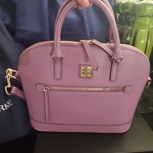 Dooney & Bourke Domed Satchel Mauve Pink Zipper Saffiano Finish Leather Dust Bag